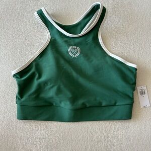 Green with white trim sports bra
